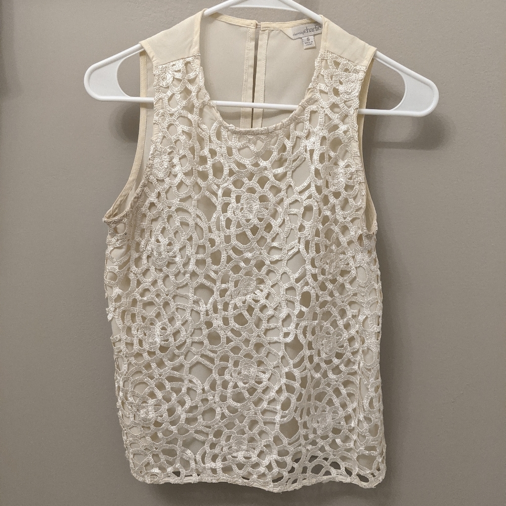 Charming Charlie Cream Lace Sleeveless Blouse
